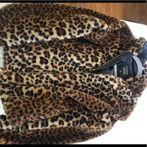 Faux cheetah hooded jacket